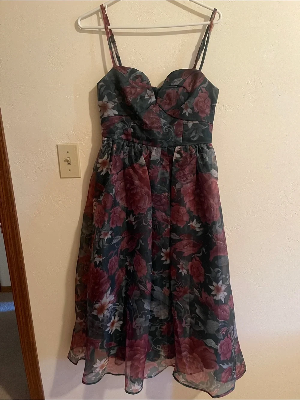 Lulu's Forest Green Floral Midi Dress with Rose Accents - Picture 5 of 8
